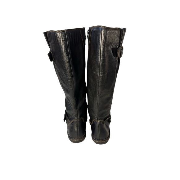 boc By Born Black Leather Knee Flat Wide Calf Round Toe Side Zip Women Boot 9 wc - Picture 6 of 8